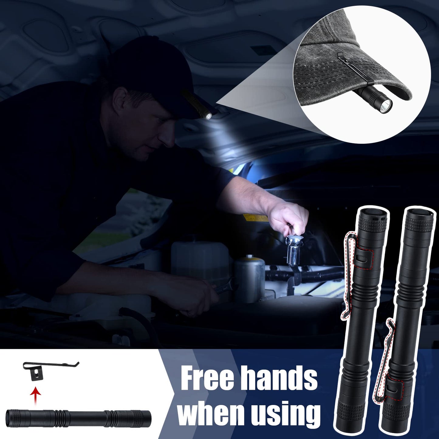 Zhengmy 50pack LED Flashlight Bulk Father's Day Gift for Men, 5 Inch Small Pocket Flashlight with Clip Aaa Battery Powered Compact Mini Edc Pen Light Handheld Tiny Portable for Tight Spaces, Emergency