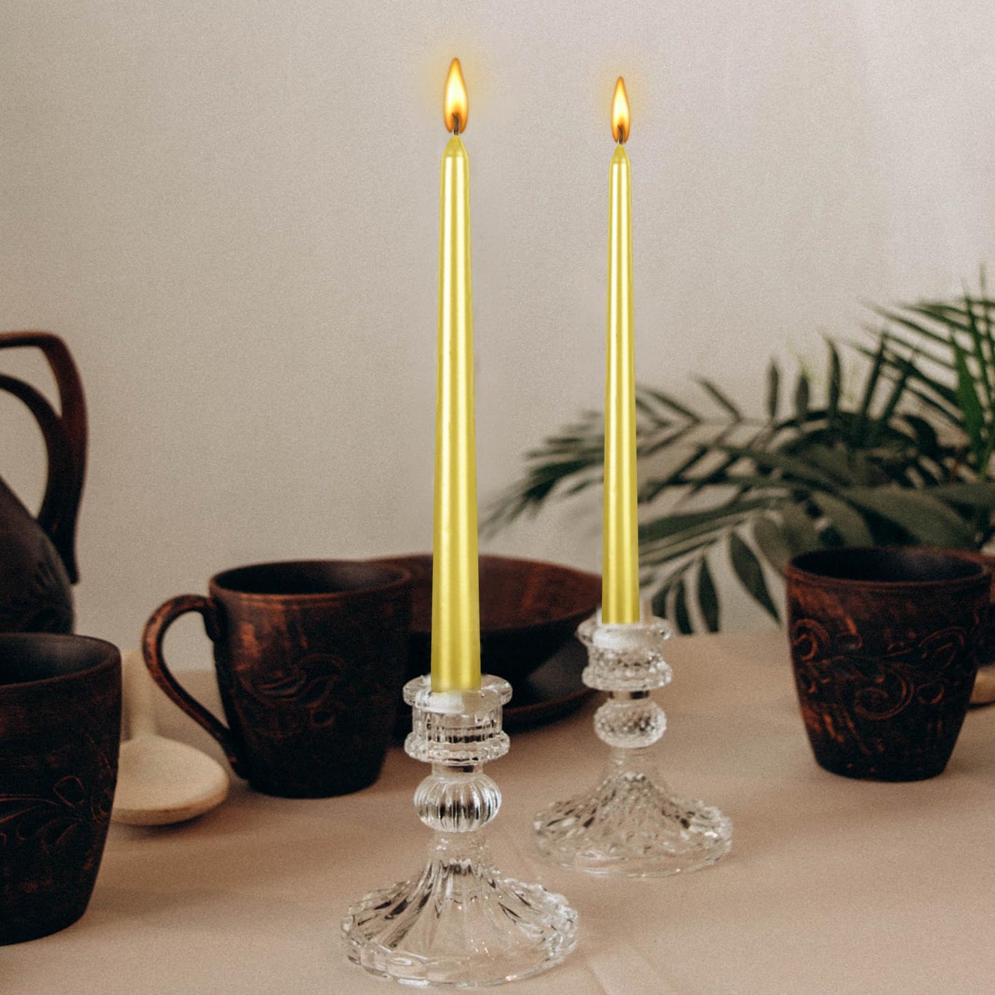 10 Inch Taper Candle, Set of 12,Tapered Candles Burn for 7 Hours, Long Sticks,Tall Candlesticks, Dinner Party, Wedding, Halloween (12pcs, Gold)