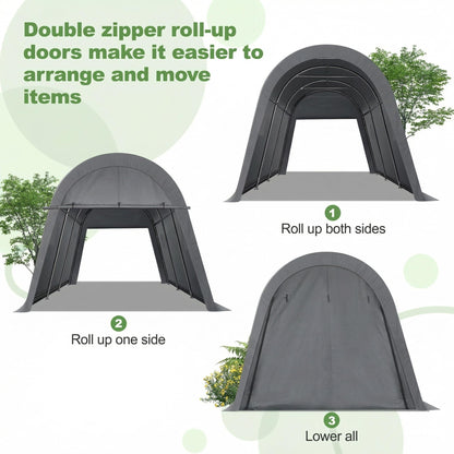 COBIZI 10x15 Carport Canopy Heavy Duty Portable Garage Tent with Double Zippered Roll-up Doors & Vents, Large Space Car Port Car Garage Waterproof Anti-Snow for Cars, Boats, Trucks, Gray