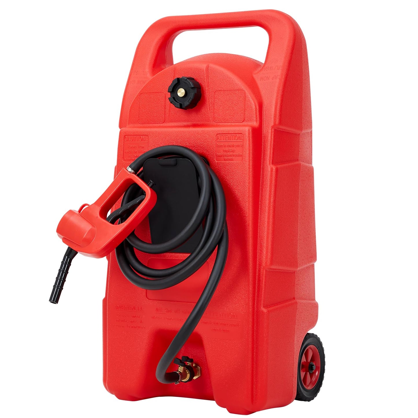 PeacefulHues Upgraded 15 Gallon Gas Tank, Heavy-Duty Fuel Can with Manual Transfer Pump & 10FT Hose, Portable Gas Can with Casters, Leak-Proof Gas Container for Lawn Mowers, Tractor, Boat, Snow Blow