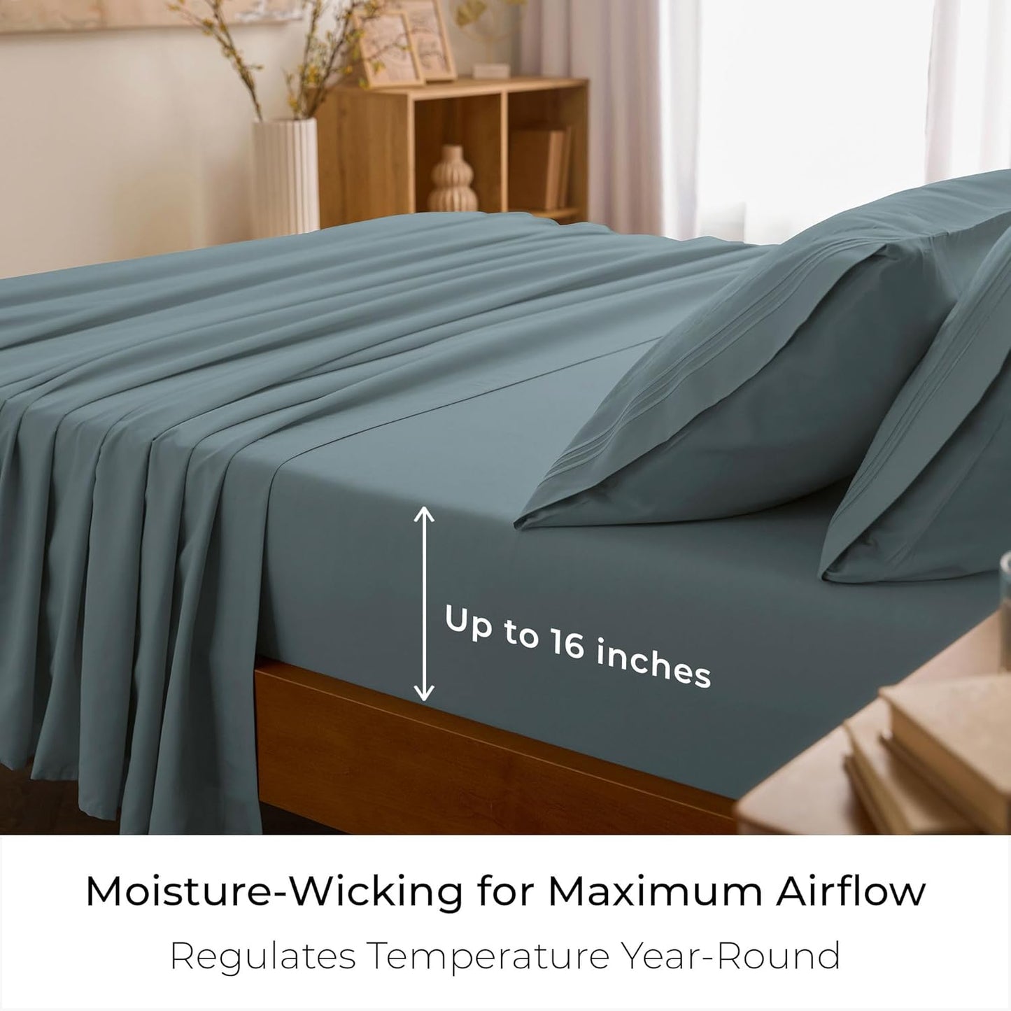 Mellanni Queen Sheets Set - 4 PC Hotel Luxury Bedding | Extra Soft, Cooling, Wrinkle-Resistant (Spa Blue)