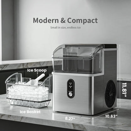 Kismile Nugget Ice Maker Countertop,33Lbs/24H Ice Machine with Chewable Ice,Self-Cleaning Portable Ice Maker with One-Click Operation,for Home/Kitchen/Office(Silver)
