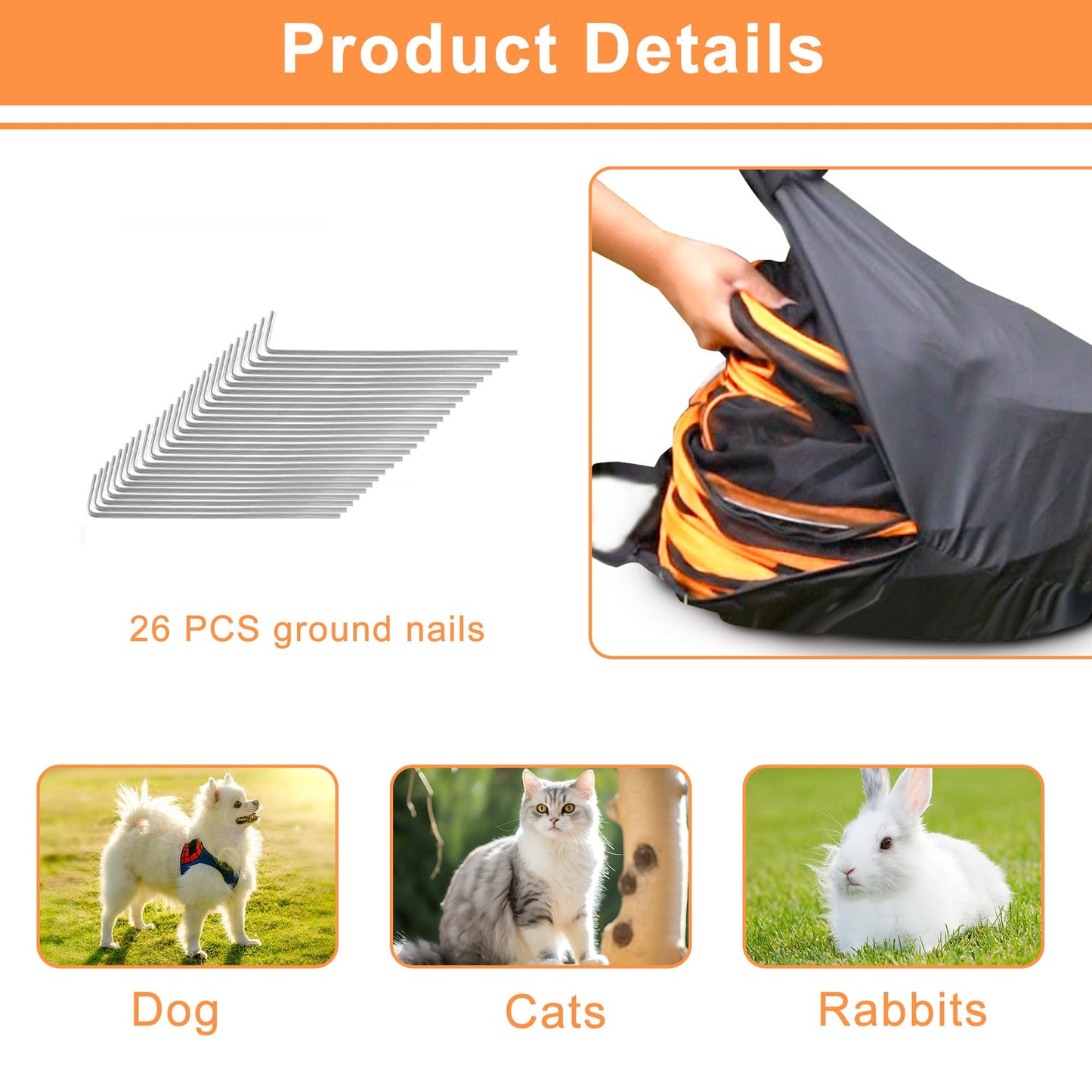 7 in 1 Outdoor Cat Enclosure, Foldable Pop-Up Mesh Playpen Tunnel for Pet Run, Foldable Outside Enclosed Tent Cage for Small Dogs, Rabbit and Other Animals