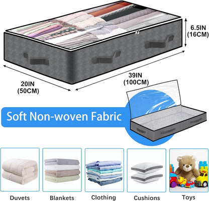 Skiennix Under Bed Storage Bins - 90L Collapsible Organizers for Blankets, Clothes & More