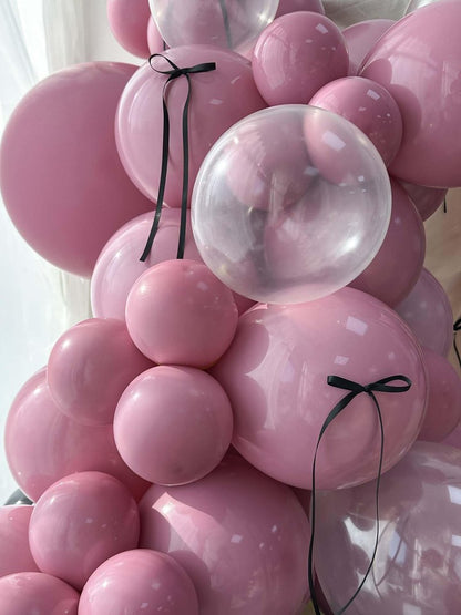 Mythlty 160pcs Pink and Black Balloons Arch Kit with Bows in Different Sizes 5" 10" 12" 18", Stuffed Ballons Pink Grey Balloons for Birthday Baby Shower Bat Mitzvah Bachelorette Parties Decorations