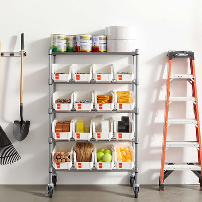 VEVOR 5-Tier Rolling Bin Storage Rack, 16 Organizer Bins, Bin Rack Storage Steel Wire Shelving System with Wheels, Mobile Tool Organizer for Garage, Warehouse, Office, Restaurant, Classroom, Kitchen