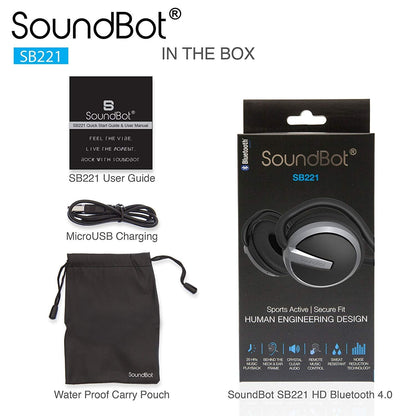 Soundbot SB221 HD Wireless Bluetooth 4.0 Sports-Active Headphones for 20Hrs Music Streaming & 25Hrs HandsFree Calling with Sweat Resistant Ergonomic Secure-Fit Design & Voice Command Support, Black