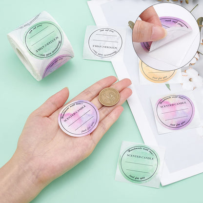 PH PandaHall 2 Inch Candle Stickers, 500pcs Waterproof Scented Candle Labels 4 Colors Handmade Candle Jar Stickers Self Adheisive Candle Labels for Candle Tins, Candle Boxes Packaging