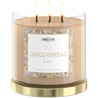 Candle-lite Holiday Scented Candles, Gingerbread Latte Fragrance, 14 oz 3-Wick Jar Candle, Proudly Poured in USA, Christmas Home Decor Candle, 40 Hours of Burn Time, Holiday Gift for Men and Women