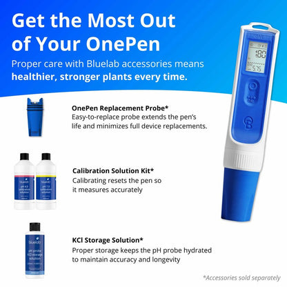 Bluelab OnePen - a 3-in-1 Temperature, EC/PPM and pH Meter, Lightning Fast Readings - Bluetooth Data Sharing & in-App Tracking - Replaceable Probe