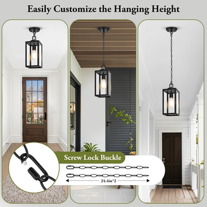 BesLowe Outdoor Pendant Light, 13·Black Metal Hanging Lantern, Adjustable Chain, Model D05088P