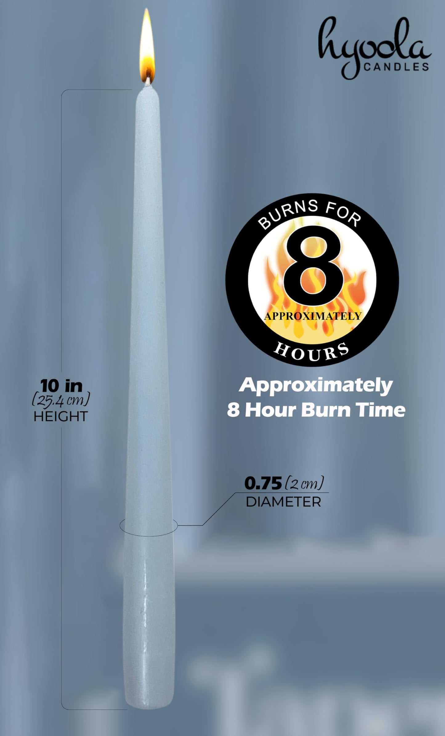 Hyoola Tall Taper Candles - 10 Inch Ice Blue Unscented Dripless Taper Candles - 8 Hour Burn Time - 12 Pack