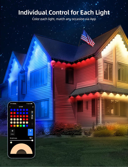 APPECK Permanent Outdoor Lights 100ft with 72 LEDs, DIY Scene Modes, Smart RGBW String Lights Waterproof, App/Remote Control for Easter, Holiday, Alexa/Google Assistant Compatible, Black