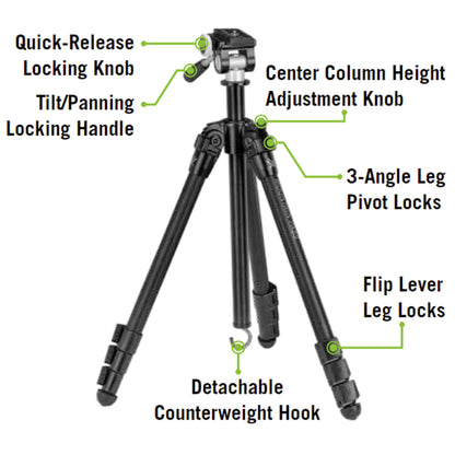 Vortex Optics Mountain Pass Tripod Kit - 2-Way Pan Head, 22 lb Max Load, Arca-Swiss Head Mount - Unlimited, Unconditional Warranty