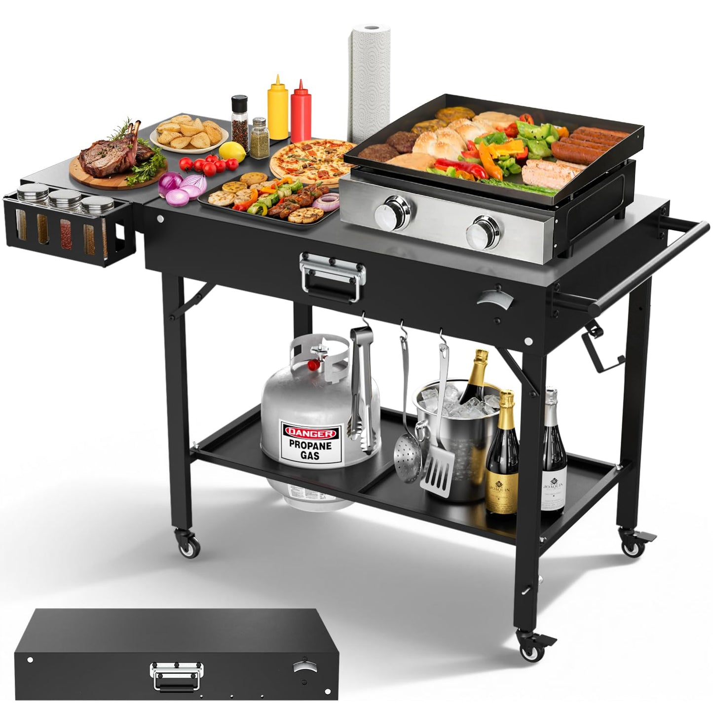 Baotree Outdoor Pizza Oven Table for Blackstone Griddle, Grill Cart Pizza Oven Stand, Foldable Cart Table with Wheels for Ninja, Cuisinart, Gozney, Solo Stove, BBQ Prep Tables Station, 46"x22"x29"
