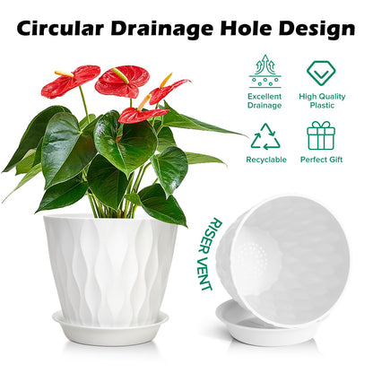 GARDIFE 7/6.5/6/5.5/5/4.5/4 inch Plant Pots, 7 Pack Flower Pots Indoor Outdoor, Planters with Drainage Holes and Tray Saucers (White)