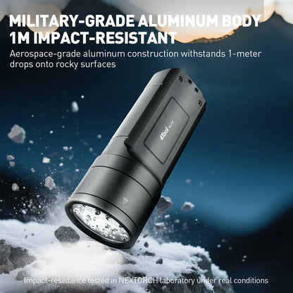 NEXTORCH HL10 10000 Lumens Tactical Search Flashlight, Compact Rechargeable Ultra-Bright LED Light with 476m Beam, USB-C Fast Charging, IP67 Waterproof Flat-Body Design for Rescue, Caving & Emergency