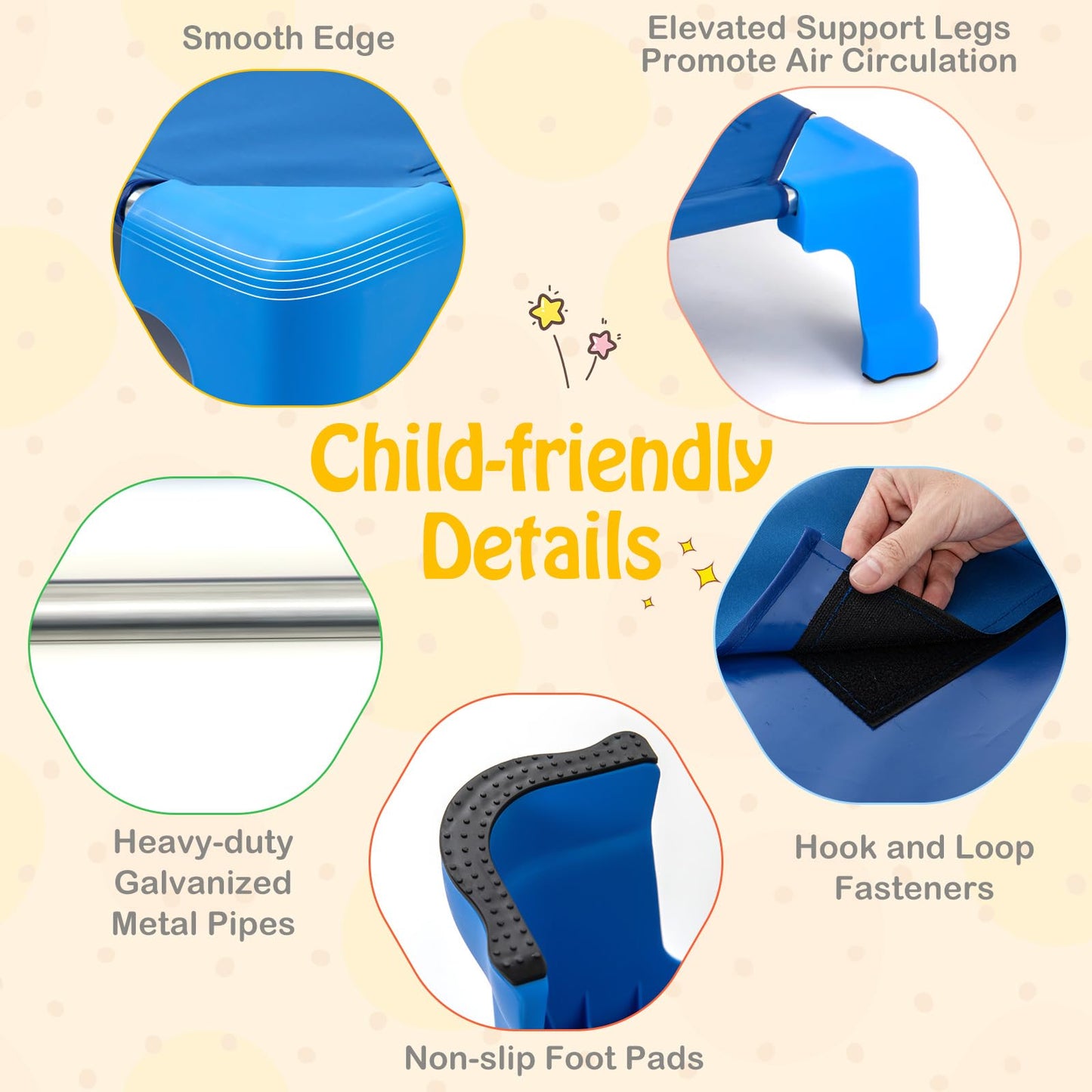Giantex Stackable Daycare Cots for Sleeping, 53" L x 24" W Portable Nap Cots for Kids and Toddlers w/Easy Lift Corners, Space-Saving Toddler Bed for Preschool Classroom Pet Daycare, Pack of 6, Blue