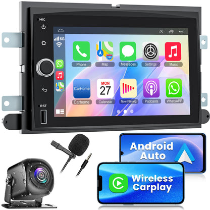8-core+64G Car Radio for Ford F150/F250/F350 2004-2014, 7 Inch QLED Touchscreen Stereo Support Carplay & Android Auto Bluetooth/Voice Control/GPS/WiFi/Back-up Camera/SWC/FM, Android 15