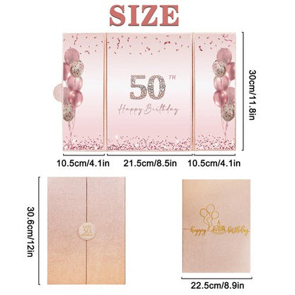DARUNAXY Rose Gold 50th Birthday Party Decorations, Happy 50th Birthday Alternative Signature Guest Book for Women Pink Cheers to 50 Years Old Gifts 50 Birthday Signing Card Board Party Supplies