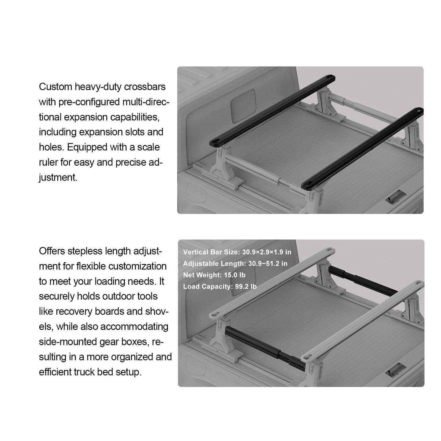 Tonneau Compatible Truck Bed Rack, Fits Tacoma, JT & Ranger, Aluminum Construction, 838 lbs Load Capacity, Anti-Theft & Easy Install