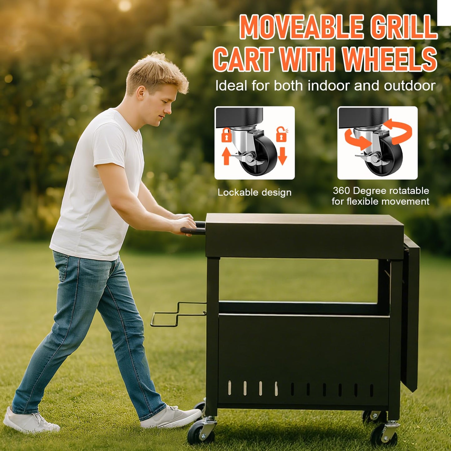 Outdoor Grill Table Cart for Blackstone 28"/36" Omnivore Griddle, 50" x 22“ Large Outdoor Kitchen Island with Foldable Side Table for Blackstone 17”/22” Griddle, Home BBQ, Tailgates, Cookouts