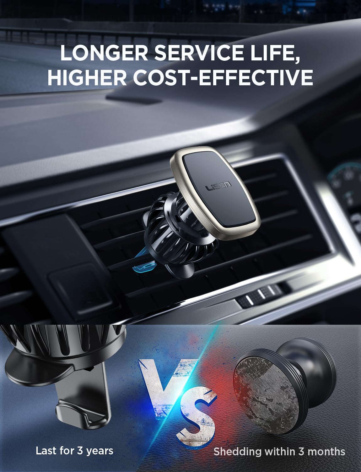 LISEN 2 Pack Magnet for Phone Car Mount Magnetic Phone Holder for Your Car Vent 6 Military Magnets Vent Cell Phone Holder Mount for Car Plate Fit All iPhone 16/15/14/13 Pro Max Plus Samsung S25