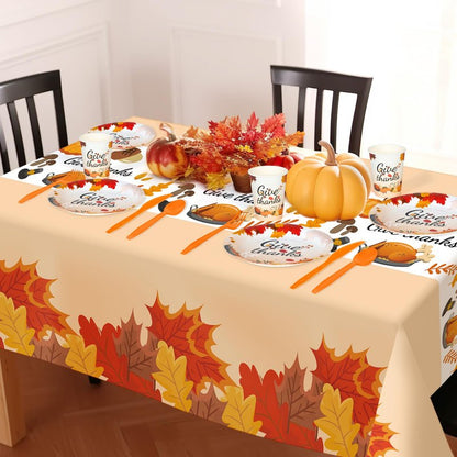Childom 152Pcs Thanksgiving Plates and Cups,Disposable Thanks Giving Dinnerware Set,Thanksgiving Decorations,Thanks Giving Party Supplies,Give Thanks Tablecloth Plates Cups Forks Knives Spoon,Serve 30