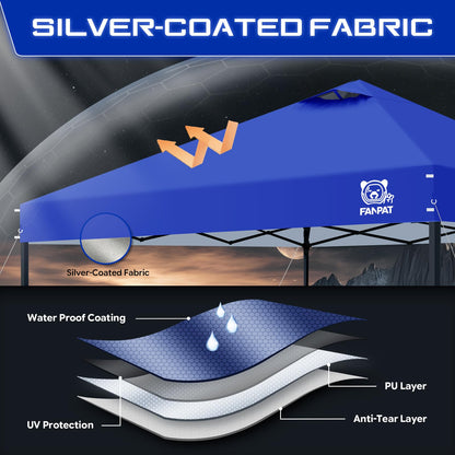 FANPAT 10x10 Pop Up Canopy Tent,300D Silver-Coating Top,1-Person Setup Commercial Heavy Dury Canopy Tent Instant Portable Shelter and Carry Bag, Bonus 8 Stakes and 4 Weights(Blue)