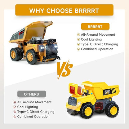 BRRRRT 1/64 RC Dump TruckMini Dump Truck Toy8-Channel Remote Control Toy with Metal Bed &amp Light RC Construction VehiclesType-C Built-in BatteryBirthday Gifts for Boys and Girls Age 3+