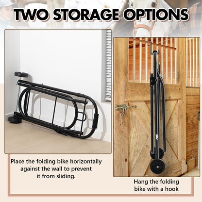 Kritkin Horse Saddle Tack Cart with Wheels, Rolling Iron Heavy Duty Trailer Organizer with Hooks Foldable Horse Cinch Equipments Stable Storage Tool for Saddle Moving Transport Organizer Supplies