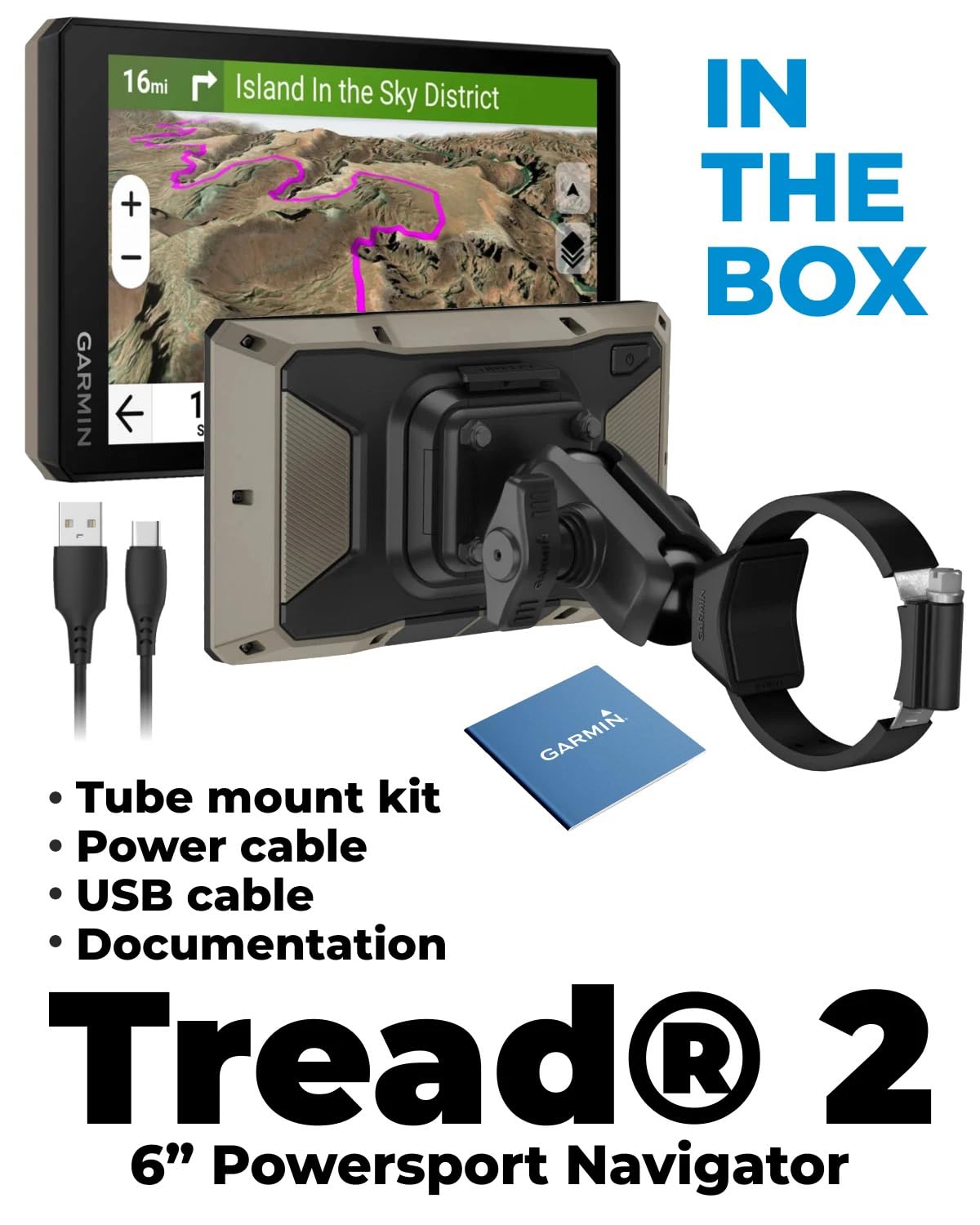 Garmin Tread 2 Powersport Navigator - 6" Glove-Friendly Display, Built for Extreme Weather, Preloaded Mapping, Snowmobile Trails for U.S. and Canada with Wearable4U Portable 5000mAh Charger Bundle