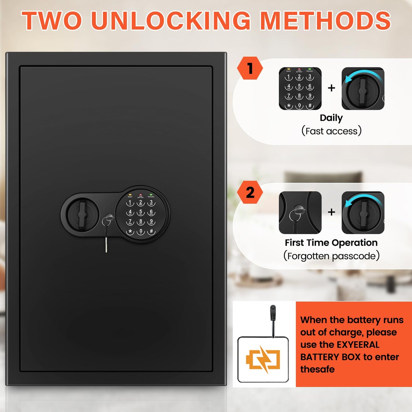 Mitlvge 23.62'' Tall Extra Large Safe Box, 5.0 Cu Ft Home Safes with Fireproof Waterproof Bag, Digital Keypad and 3 Removable Shelf, Security Box with Smart Alert for Money Medicines Jewelry Valuables