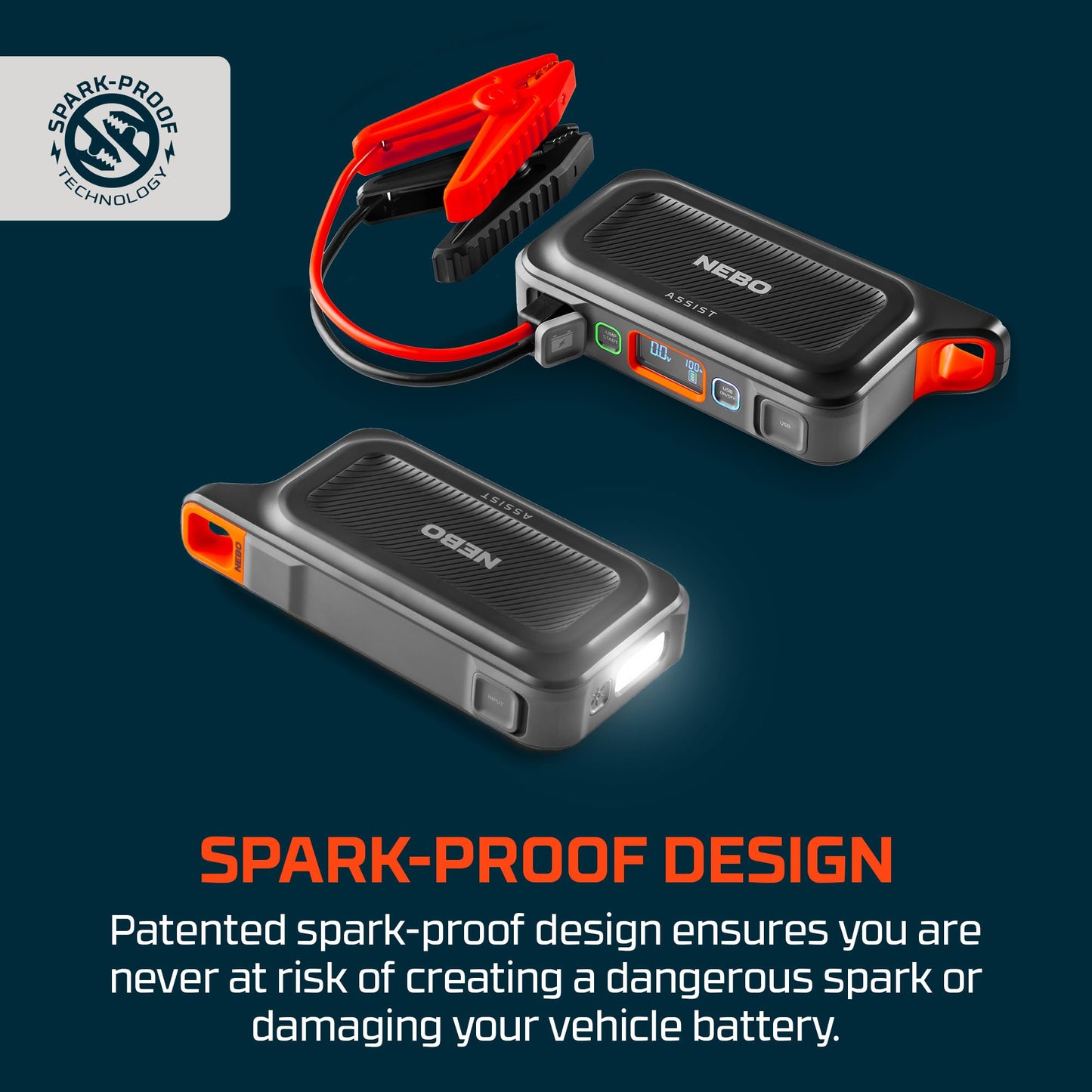 NEBO 3-in-1 Assist Jump Starter, Power Bank, and Floodlight, Portable Emergency Kit Car Jump Starter, and 200 Lumen Floodlight Keep You Prepared and Safe for Emergency Roadside Situations