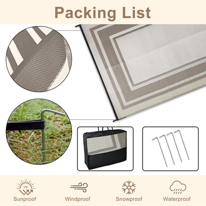 Outdoor Rugs for Patio, Waterproof Plastic Outdoor Rug, Square Outside Rug 6x9 ft, Geometric Area Rug, Outdoor Mat Carpet for Porch, Deck, Balcony, Picnic, Beach, Camper, RV, Bordered01-Gray & Brown