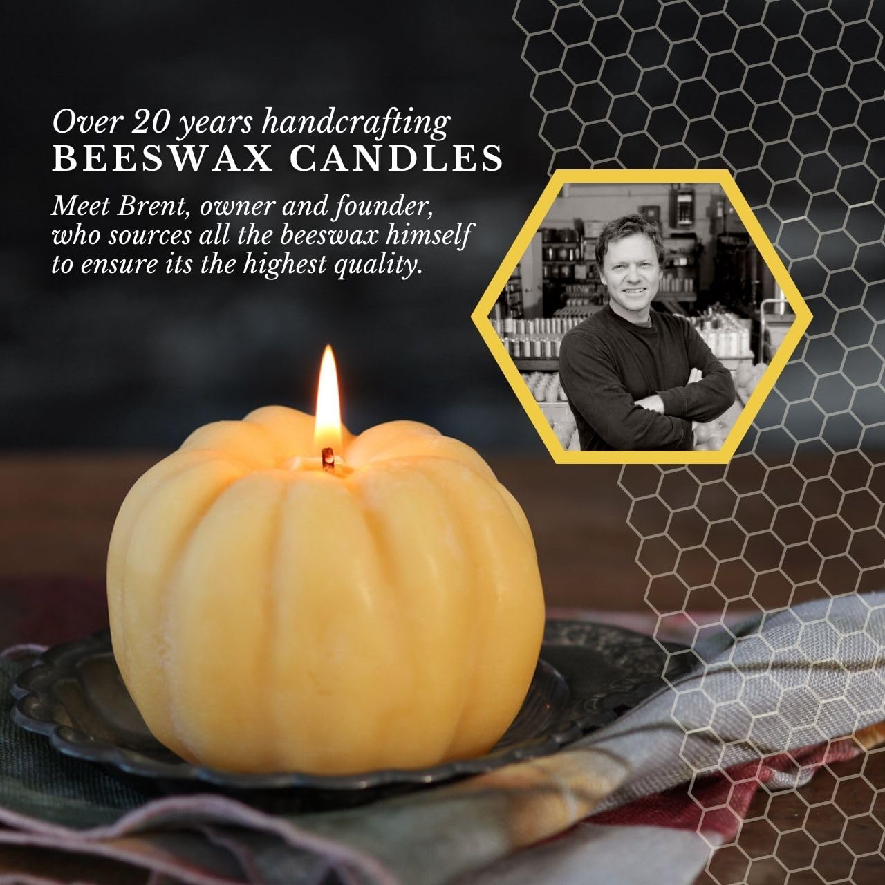 Big Dipper Wax Works Beeswax Pumpkin Candle – Large (4" × 3") Natural | Handcrafted 100% Pure Beeswax Harvest Candle | Unscented 40-Hour Burn | Fall & Thanksgiving Centerpiece