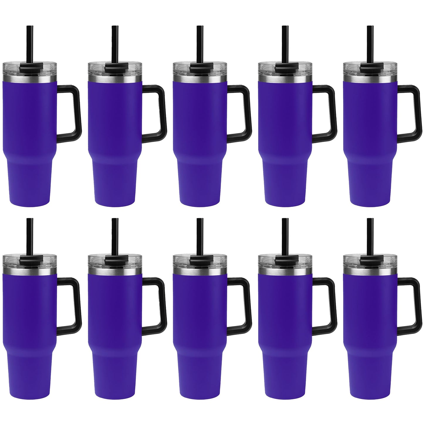 Gifts by Design 10 Ct of 40 Oz Intrepid Stainless Steel Tumbler with Lid, Straw & Handle – Purple – Customizable Insulated Cups for Water, Coffee, Hot & Iced Drinks – Great for DIY, Events, Work