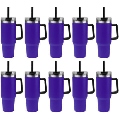 Gifts by Design 10 Ct of 40 Oz Intrepid Stainless Steel Tumbler with Lid, Straw & Handle – Purple – Customizable Insulated Cups for Water, Coffee, Hot & Iced Drinks – Great for DIY, Events, Work