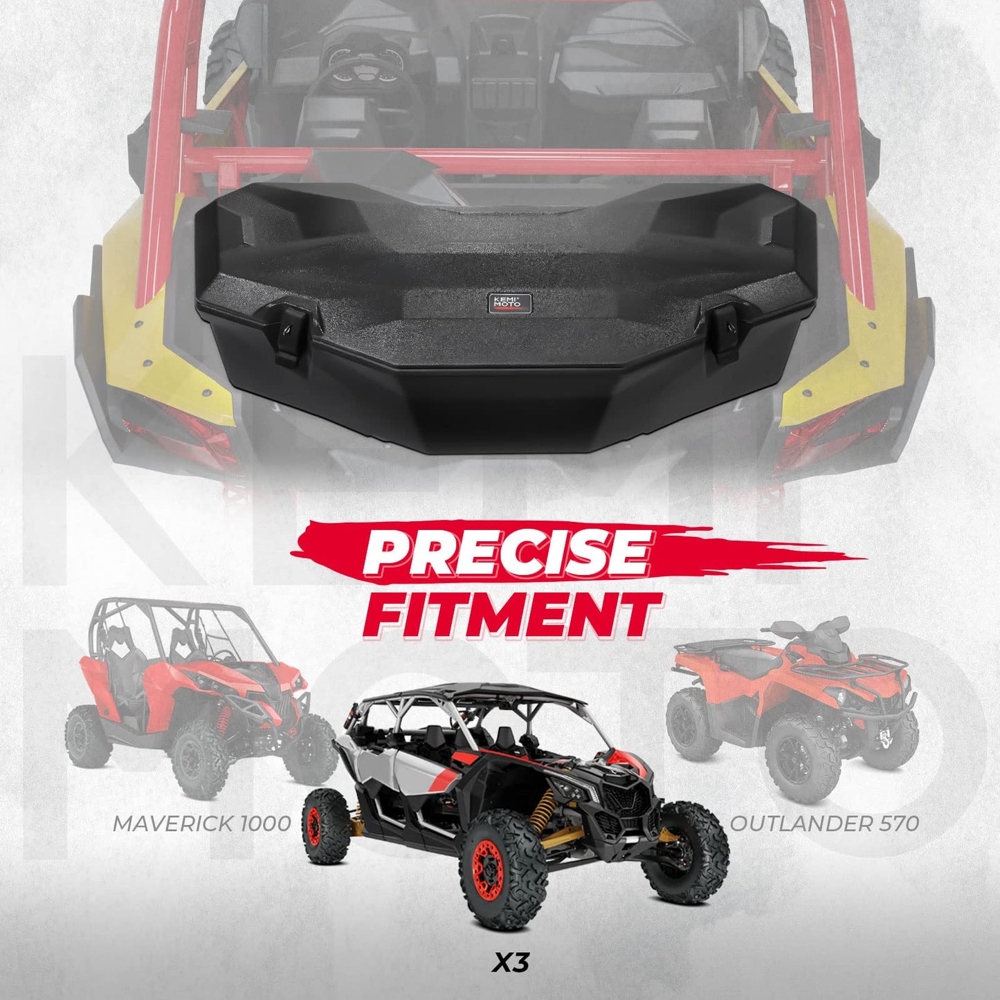 Kemimoto X3 Bed Box, X3 Trunk Storage Box, X3 Max Rear Rack Cargo Box Compatible with Can am Maverick X3, Outlander (Except 6x6), Renegade, OEM Replace #715004778 w/h Mounting Bracket