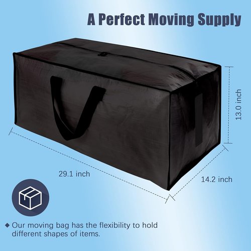 HOMESURE Large Water-Resistant Moving Bags - 12 Pack Heavy Duty Storage Totes with Zippers & Handles | Black