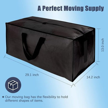 HOMESURE Large Water-Resistant Moving Bags - 12 Pack Heavy Duty Storage Totes with Zippers & Handles | Black