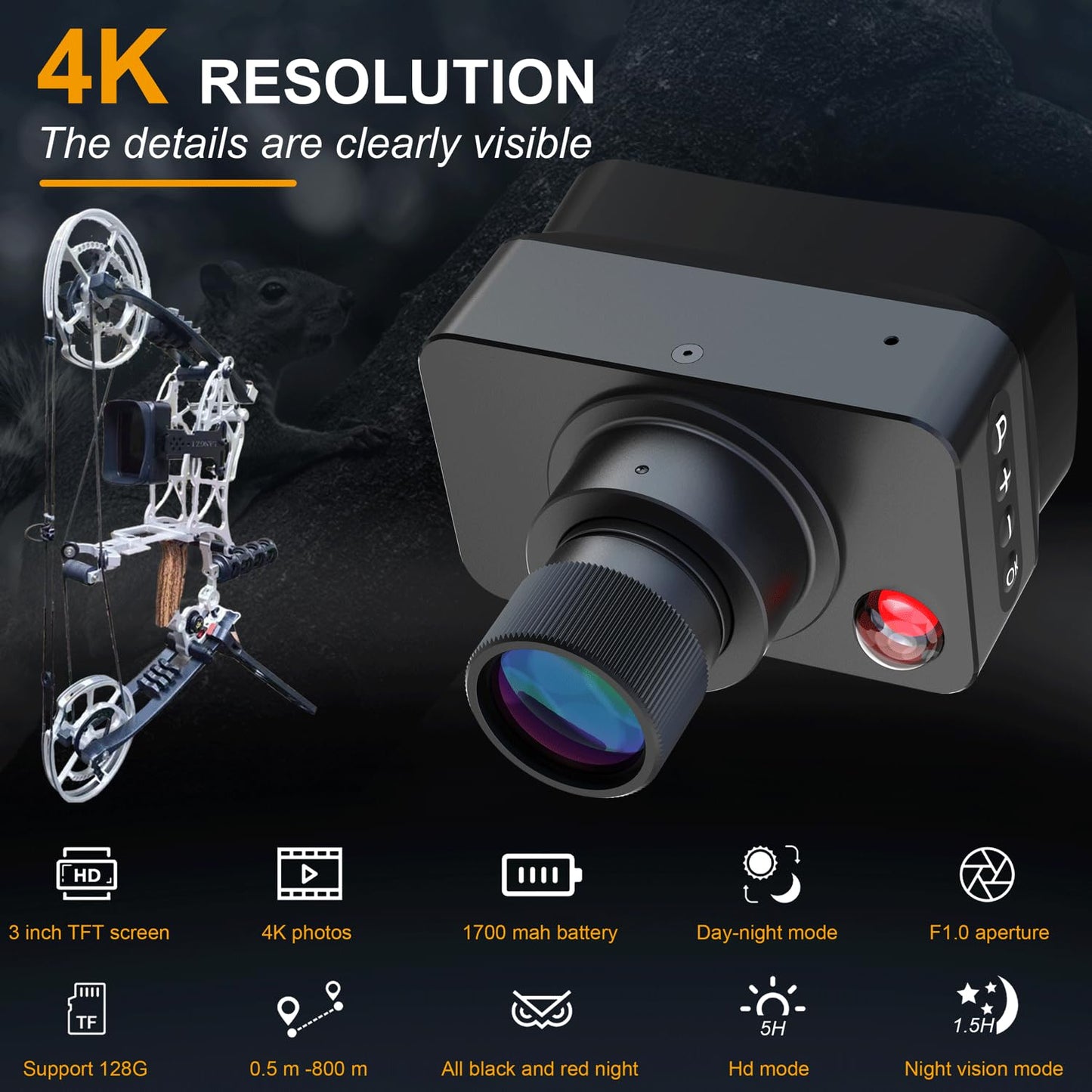 Thermal Bow Sight,Night Vision Goggles Digital Crosshair Monocular Bow Sight for Observing Animals at Night Ideal for Hiking & Camping