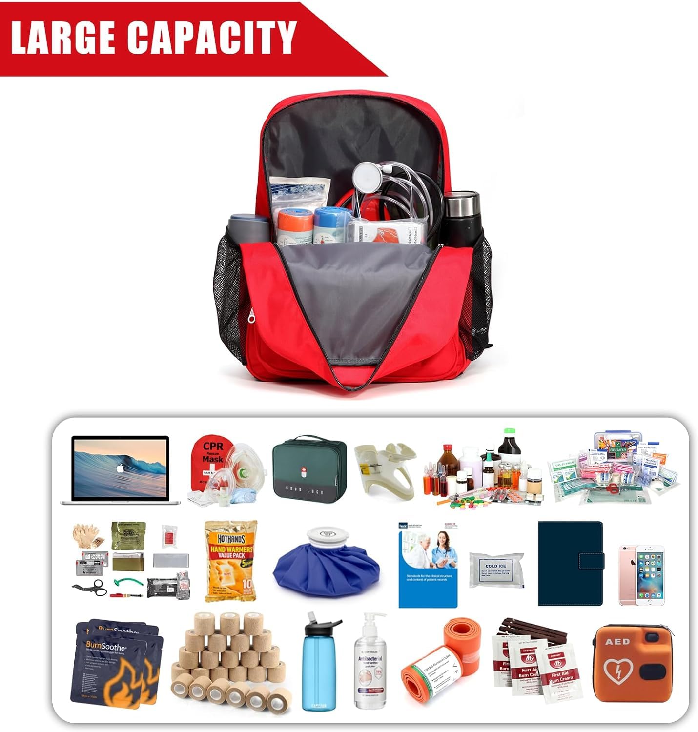 Gatycallaty First Aid Backpack Emergency Medical Empty Waterproof Survival First Responder Trauma Bag Travel Home Outdoor (Red, Pack of 5)