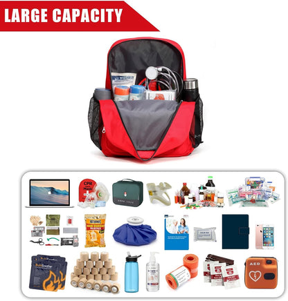 Gatycallaty First Aid Backpack Emergency Medical Empty Waterproof Survival First Responder Trauma Bag Travel Home Outdoor (Red, Pack of 5)