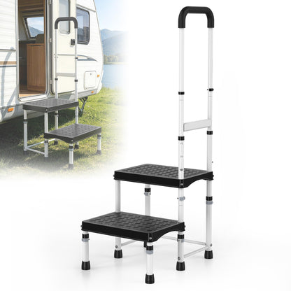 DEPSUNNY RV Step Stool with Handle for Elderly,2 Step Ladder with Handrail, Reinforced PP Wide Platform, Adjustable Height, Portable Stairs for Hot Tub/Camper/Mobile Home/Porch/SPA Pool/Pet Stairs