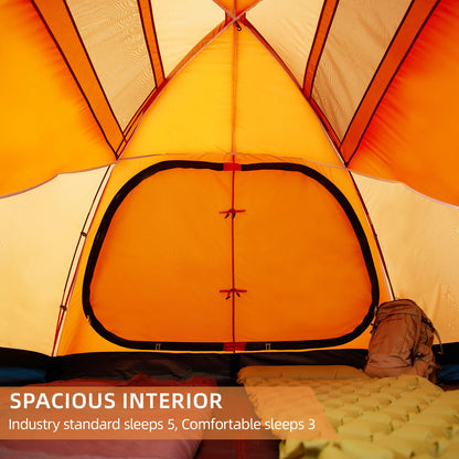 EchoSmile 3-5 Person Family Camping Tent, Waterproof Windproof Heavy Duty Dome Shelter, Easy Setup Multi-Pole Cabana with Extra Storage Room for Wet Bags & Shoes, Outdoor Hiking Travel - Orange