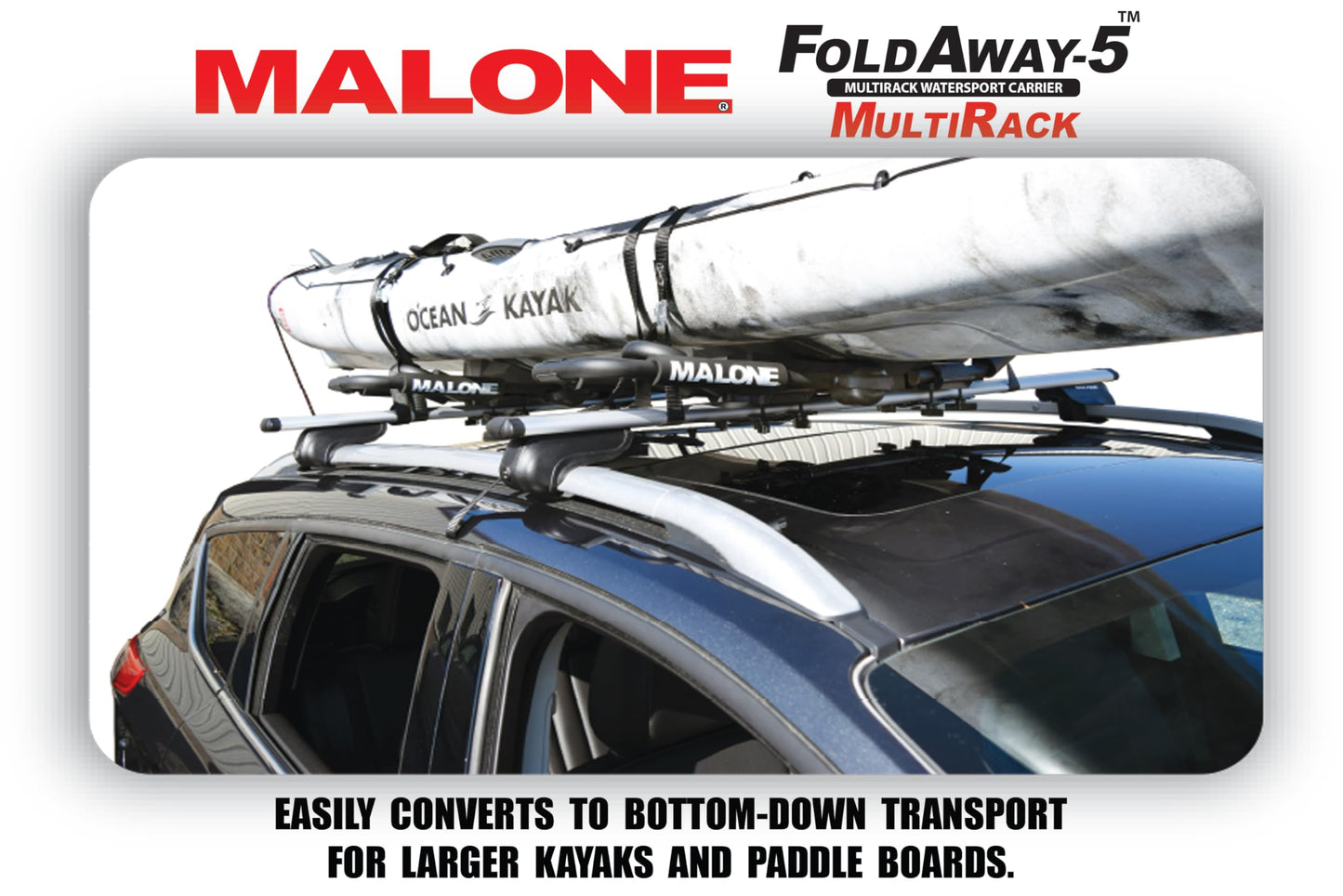 Malone Foldaway-5™ Multi-Rack Folding 1 or 2 Kayak, SUP, Canoe Carrier, Black (MPG125)