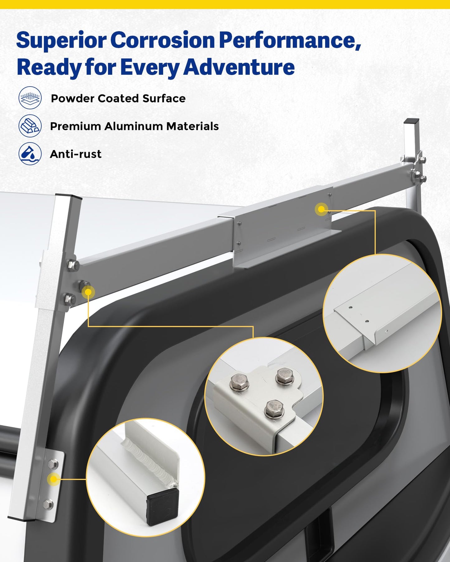 Mountainpeak Silver Adjustable Truck Cap Ladder Rack, Aluminum Universal Truck Topper Ladder Rack for Camper Shell, Lumber,Pipe