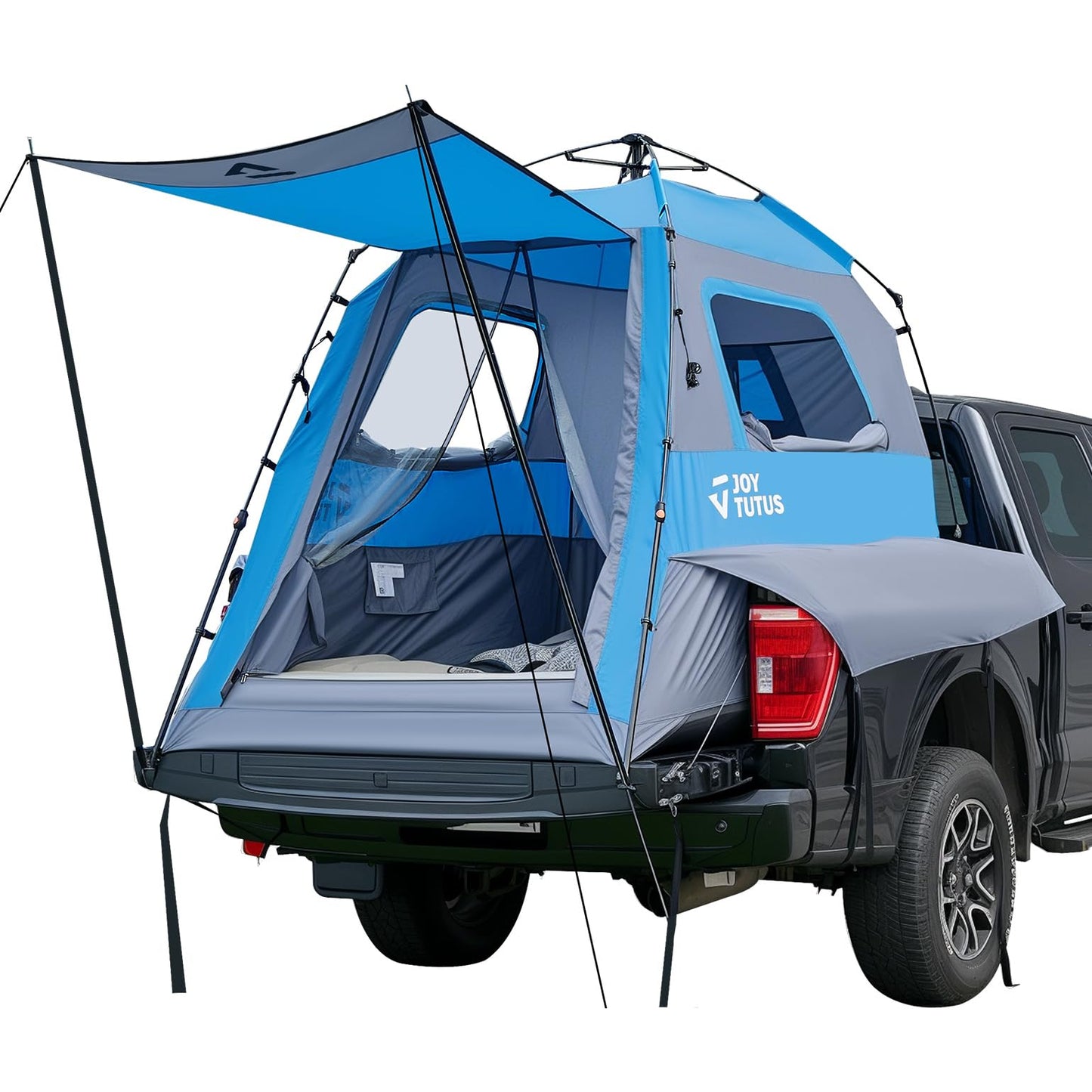 JOYTUTUS Automatic Truck Tent, Easy Set-up, Portable Truck Bed Tent 5.5FT with Rainfly, Truck Camping Tent with Waterproof PU2000mm Double Layer for 2 Person - Blue