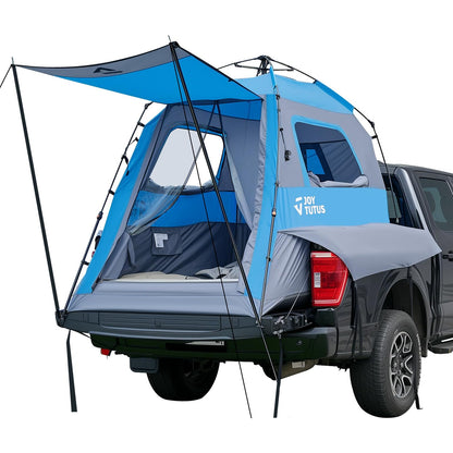 JOYTUTUS Automatic Truck Tent, Easy Set-up, Portable Truck Bed Tent 5.5FT with Rainfly, Truck Camping Tent with Waterproof PU2000mm Double Layer for 2 Person - Blue